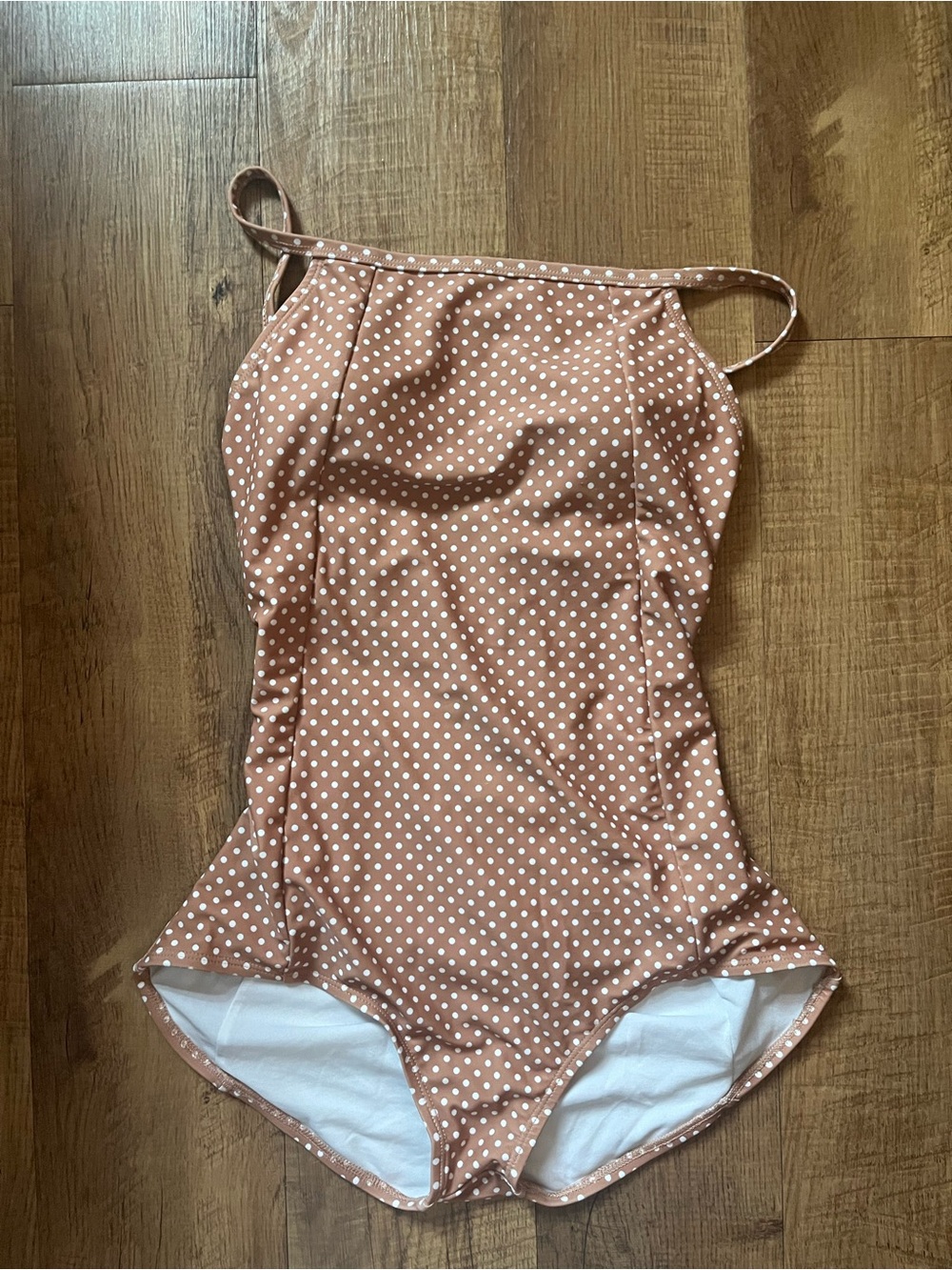 Polka Dot One-Piece Swimsuit - Tan/White
